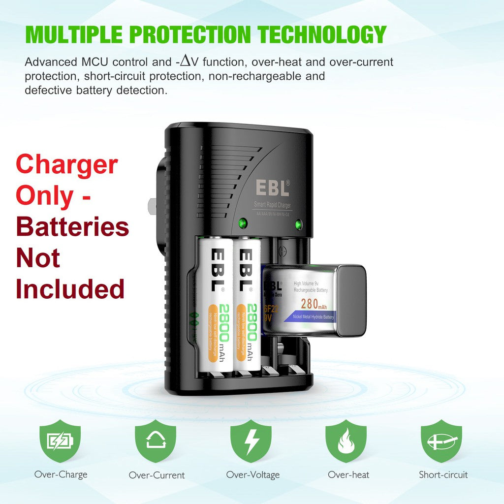 EBL 802 Smart Rapid Fast Universal Battery Charger for AA AAA 9V Rechargeable Batteries