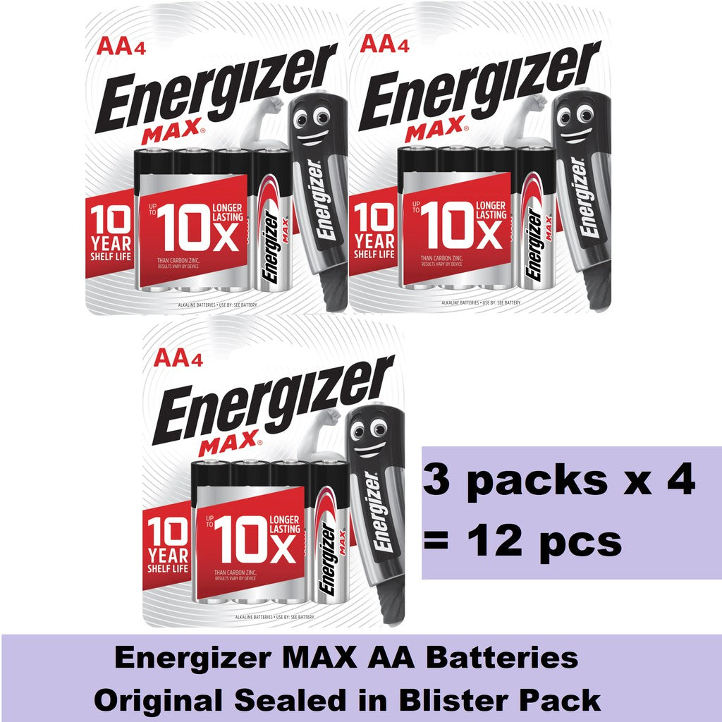 Energizer AA Batteries (12 pcs) Energizer MAX AA Alkaline Battery Original Sealed in Blister Pack