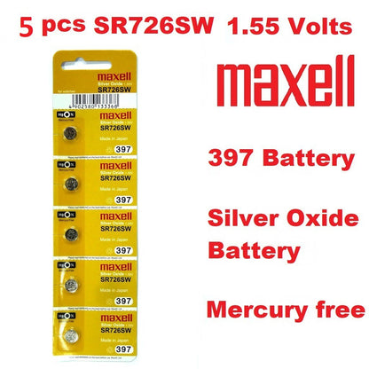 Maxell SR726SW (5 pcs) Silver Oxide Battery 1.55V Mercury free 397 Battery 5 pcs