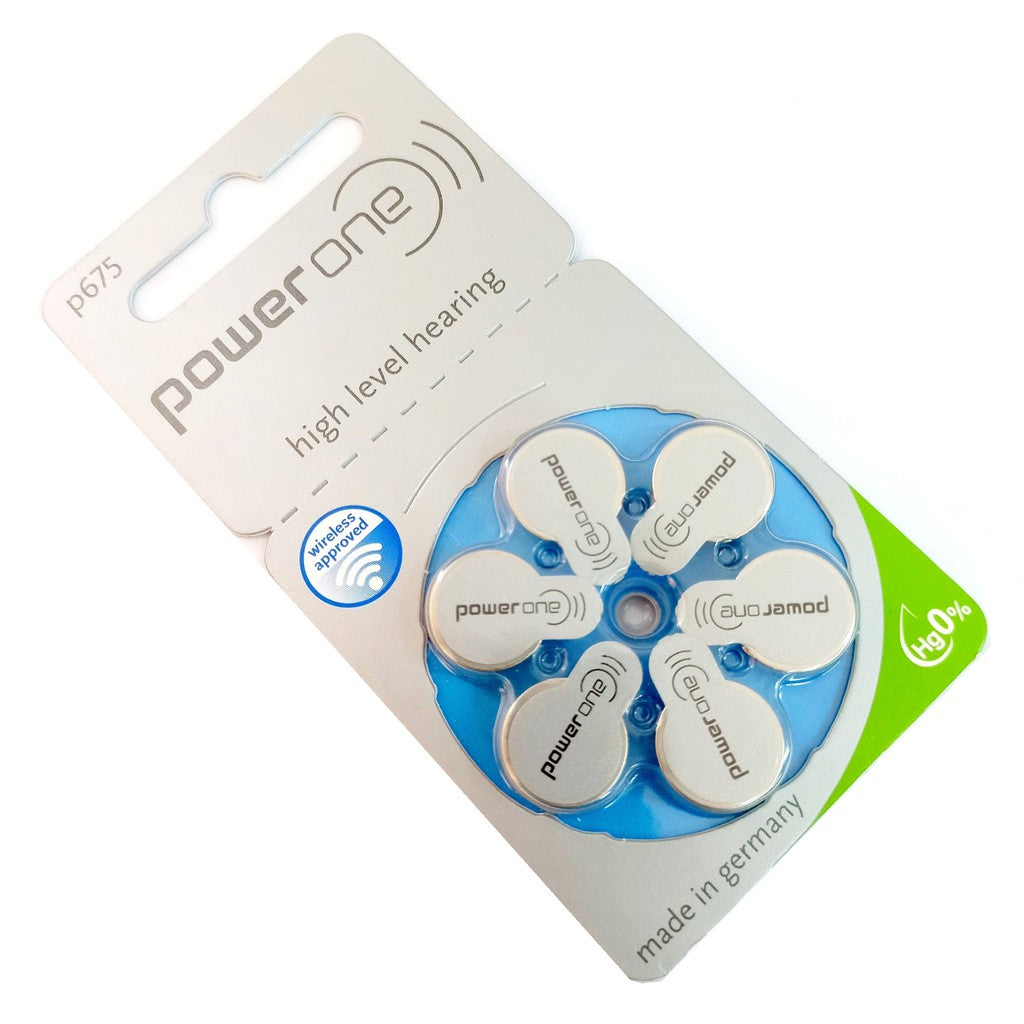 Power One Zinc Air Size 675 PR44 (6 pcs) Hearing Aid Battery Hearing Aid Batteries 1.45V A675 P675