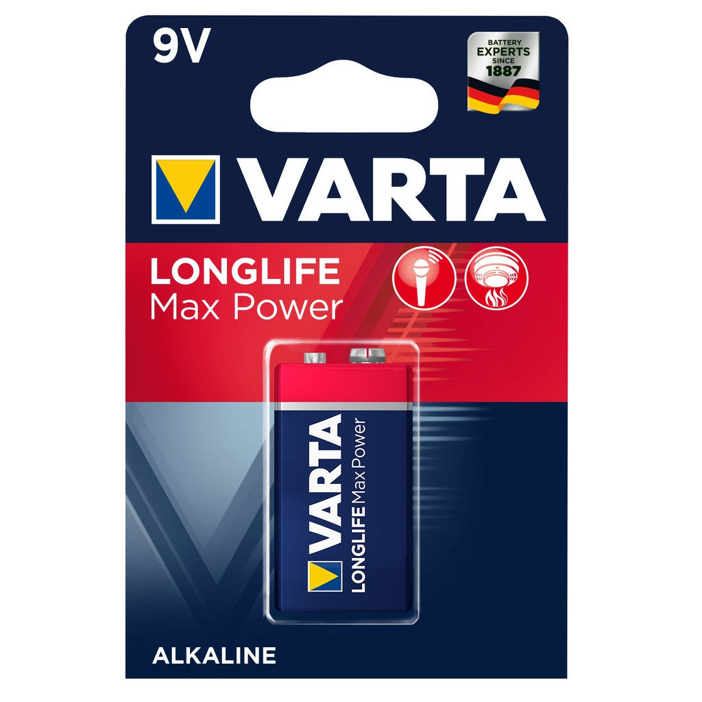 Varta 9V Batteries (1 pc) MAX Power Alkaline Battery Original in Blister Pack 6LR61 MN1604