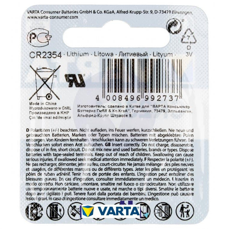 Varta CR2354 (1pc) 3v Lithium Button Cell Battery in Blister Pack Varta CR 2354 Batteries 6354