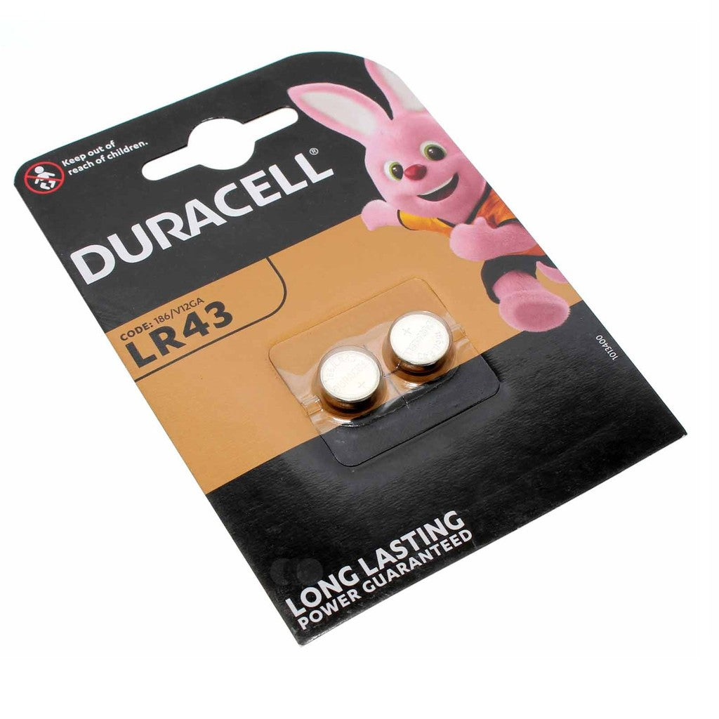 Duracell LR43 186 V12GA (2pcs) 1.5v Alkaline Button Cell Battery in Blister Pack A186 LR1142 BL2