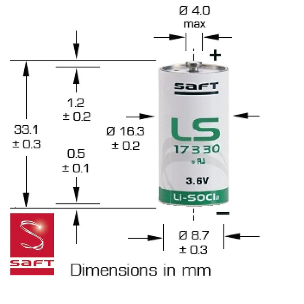 SAFT LS17330 Battery 2/3A  Primary lithium-thionyl chloride 3.6v 2100mah LS 17330 - non Rechargeable