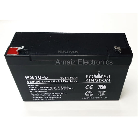 Power Kingdom 6V 10Ah SLA Rechargeable Battery PK10-6 Valve Regulated Sealed Lead Acid Battery