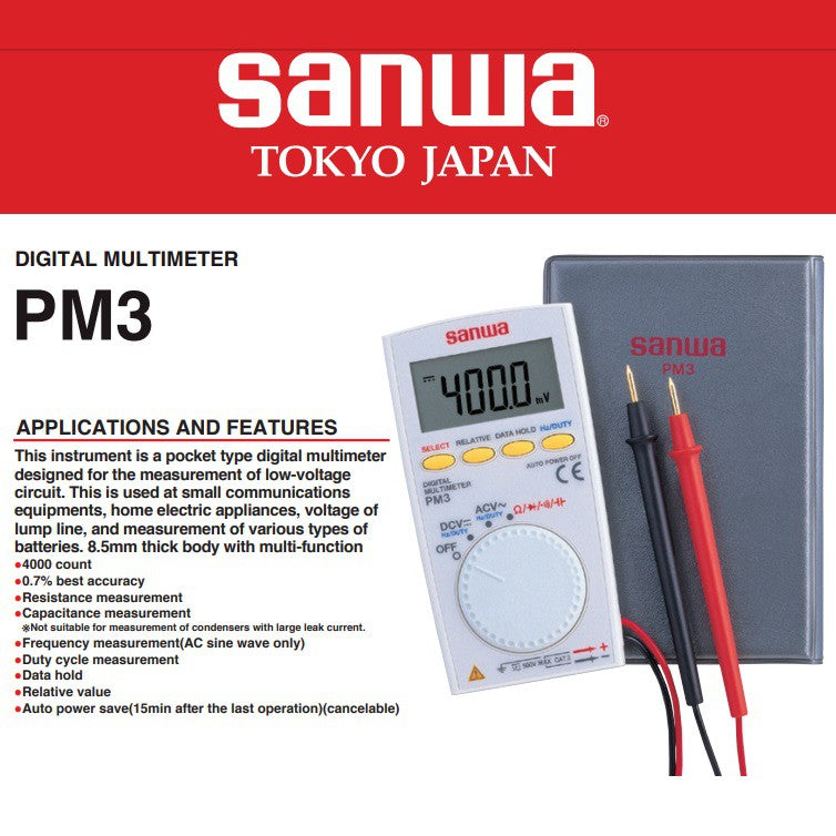 Sanwa PM3 Digital Multimeters Pocket Type AC/DC Voltmeter Resistance Capacitance Frequency Tester