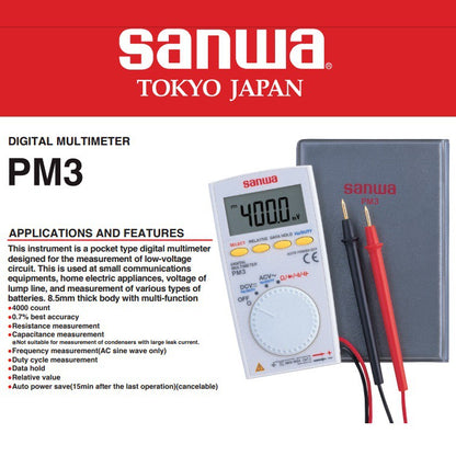 Sanwa PM3 Digital Multimeters Pocket Type AC/DC Voltmeter Resistance Capacitance Frequency Tester