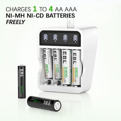 EBL LCD AA AAA Rechargeable Battery Charger Quick Smart 2 USB Port NiMH NiCD Batteries TB6408 FY408