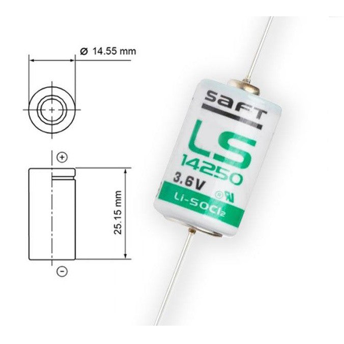 Saft LS14250CNA 3.6V 1/2AA LiSOCL2 with Axial Wires LS14250-CNA - non Rechargeable