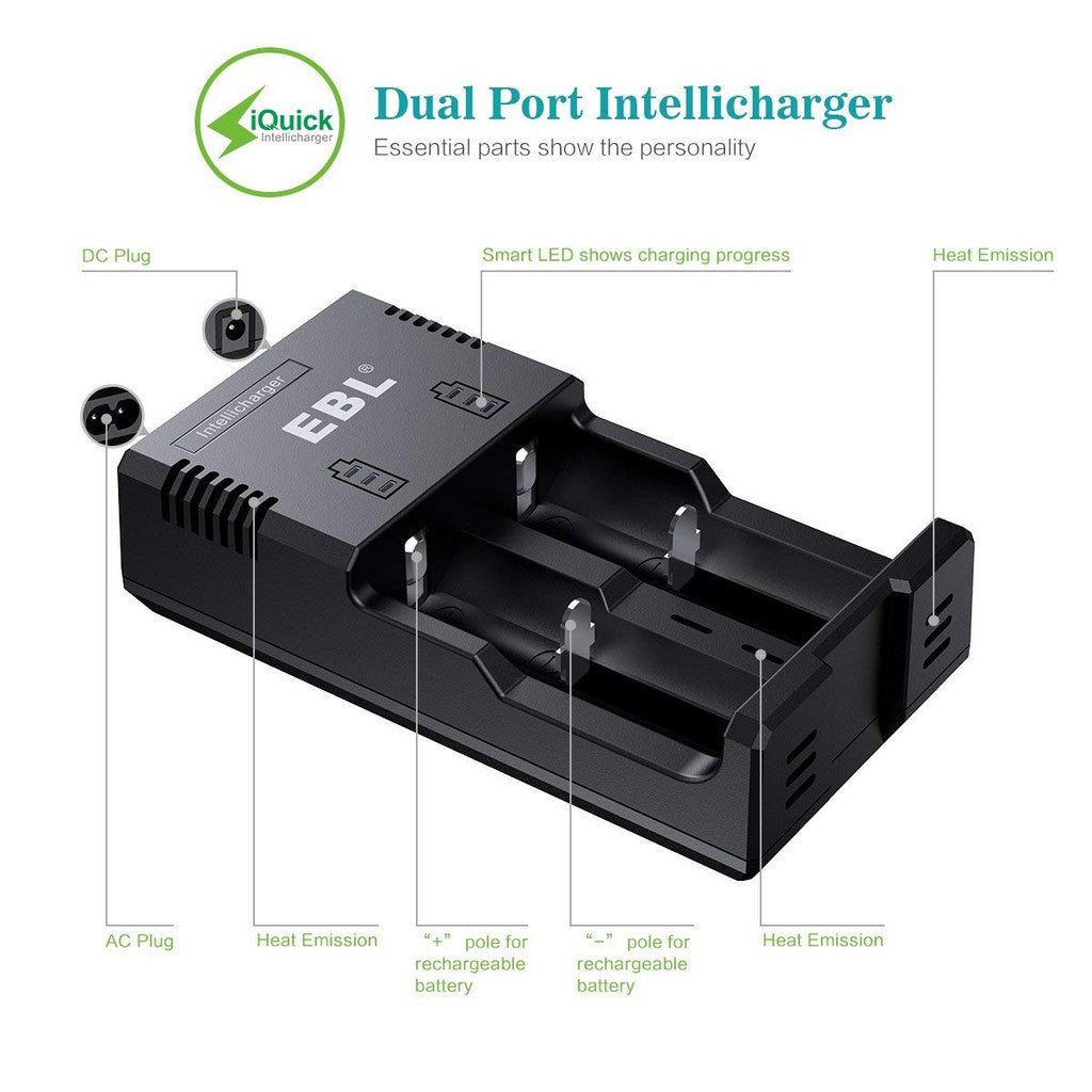 EBL 992 iQuick Intellicharger For 18650 26650 22650 17670 18490 16340 RCR123 14500 10440