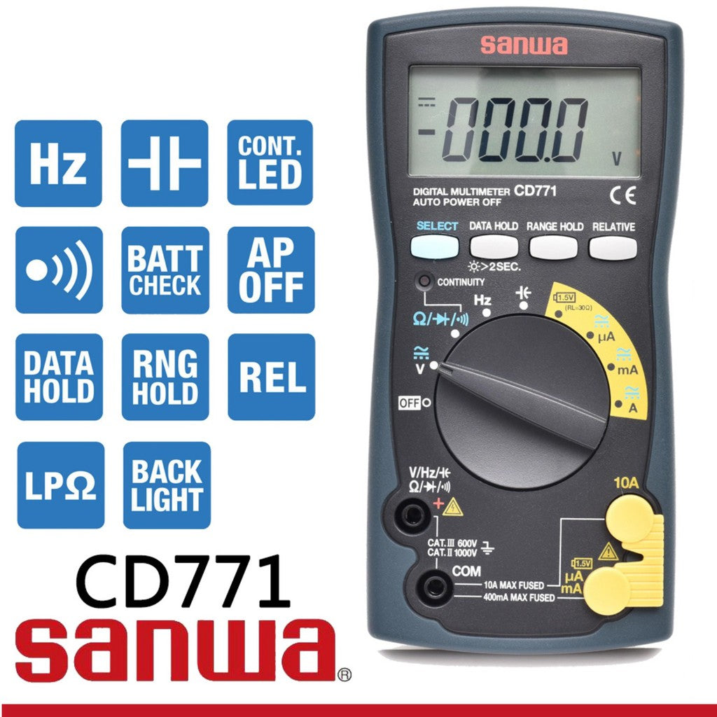 Sanwa CD771 Digital Multimeter Backlight & Cont. buzzer with LED AC/DC Voltmeter True RMS Digital Mu