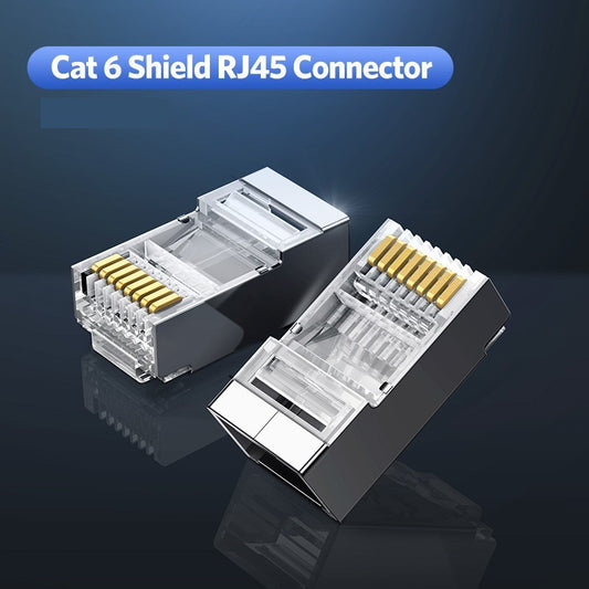 Cat6 RJ45 Shielded Connector 8P8C Modular Ethernet Cable Head Plug Gold-plated Cat 6 Crimp Network