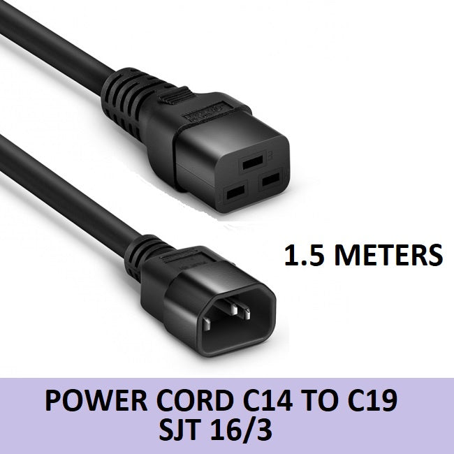 Power Cord C14 to C19 13A 250V 16 AWG 1.5 Meters Heavy Duty Black 1.5m
