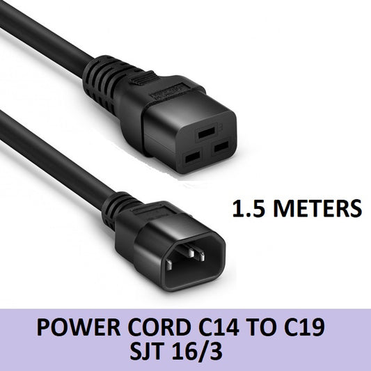 Power Cord C14 to C19 13A 250V 16 AWG 1.5 Meters Heavy Duty Black 1.5m