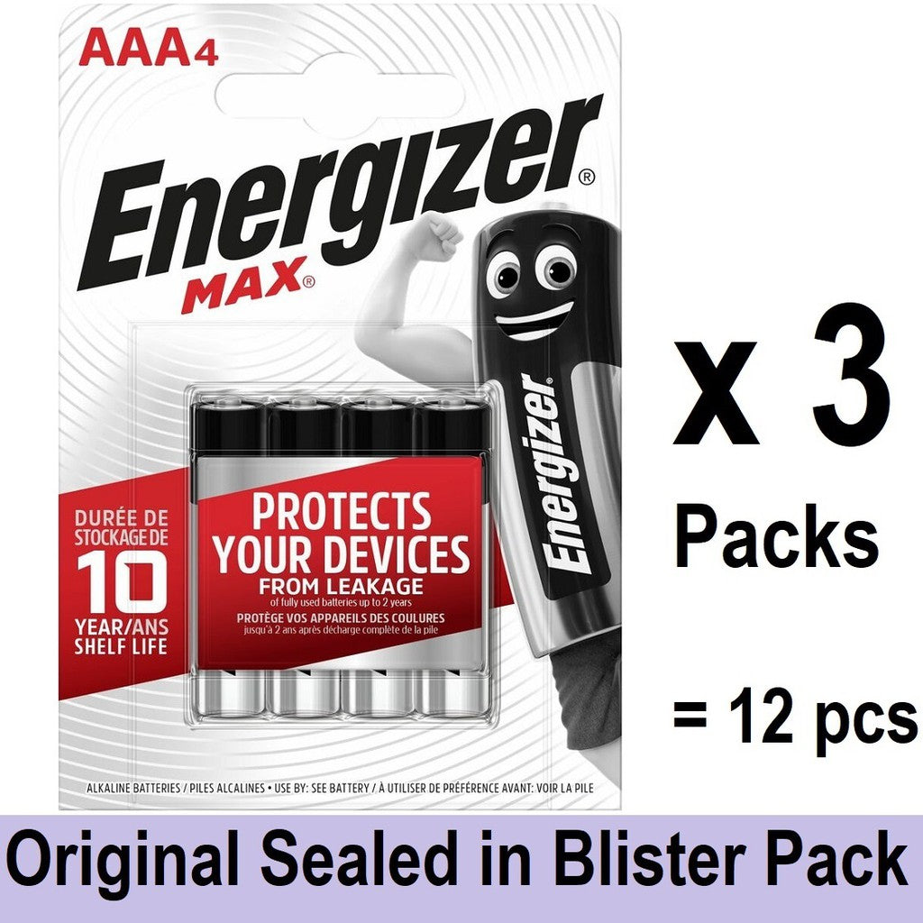 Energizer AAA Batteries (12 pcs) Energizer MAX AAA Alkaline Battery Original Sealed in Blister Pack