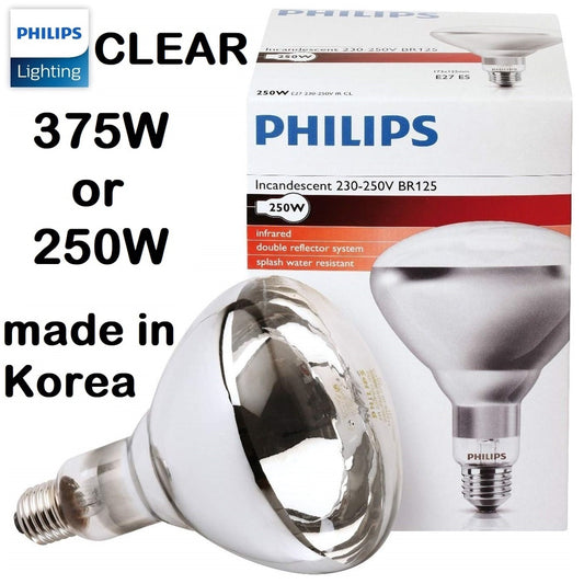 Philips Heat Lamp Bulb CLEAR Infrared Infared Incandescent R125 IR 375W or 250W E27 Osram Siccatherm