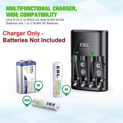 EBL 802 Smart Rapid Fast Universal Battery Charger for AA AAA 9V Rechargeable Batteries