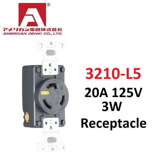 American Denki 3210-L5 Locking Outlet 20A 125V NEMA L5-20 2 Pole 3 Wire Receptacle