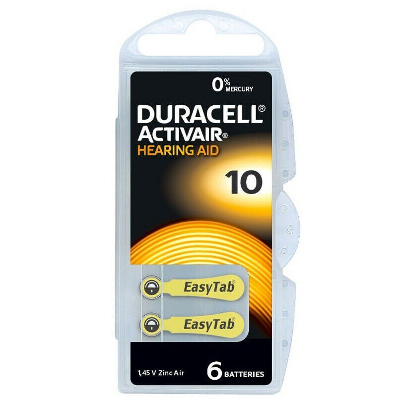 Duracell ActivAir EasyTab Size 10 PR70 (6 pcs) Hearing Aid Battery Hearing Aid Batteries 1.45V