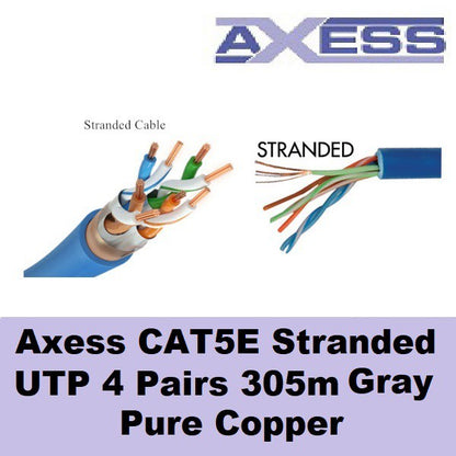 Axess Cat 5E Cable UTP Unshielded Stranded 4 Pairs Gray Data LAN Cable Cat5E Cat5 305 meters 1000ft