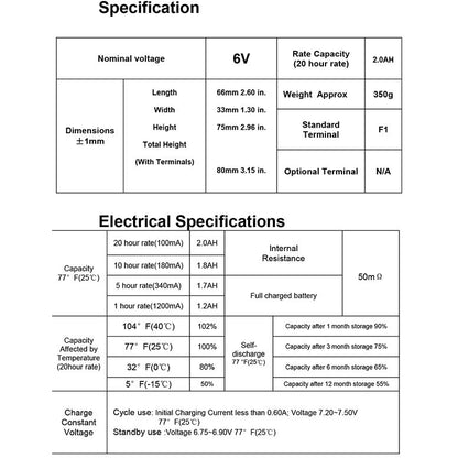 PKCell 6v 2Ah SLA Sealed Lead Acid Rechargeable Battery PK620 VRLA Toy Car Emergency Light