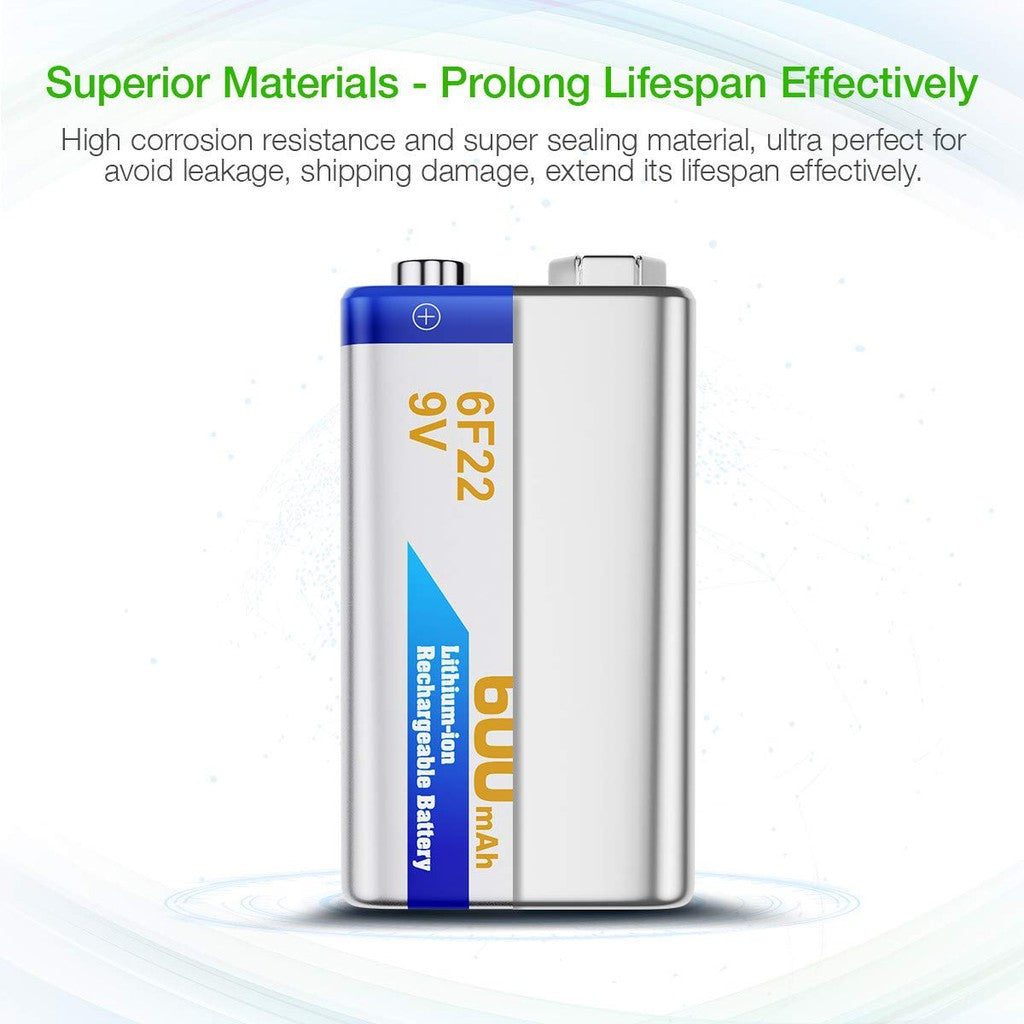 EBL 9V Rechargeable Battery 600mAh Li-ion Lithium-ion 9 Volt 6F22 9 Volts Batteries 9V Chargeable