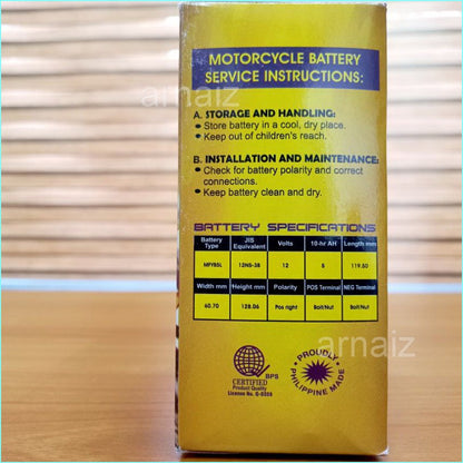 Motolite MFYB5L Maintenance Free Motorcycle Battery 12N5-3B MFB5-L YB5L-A YB5L