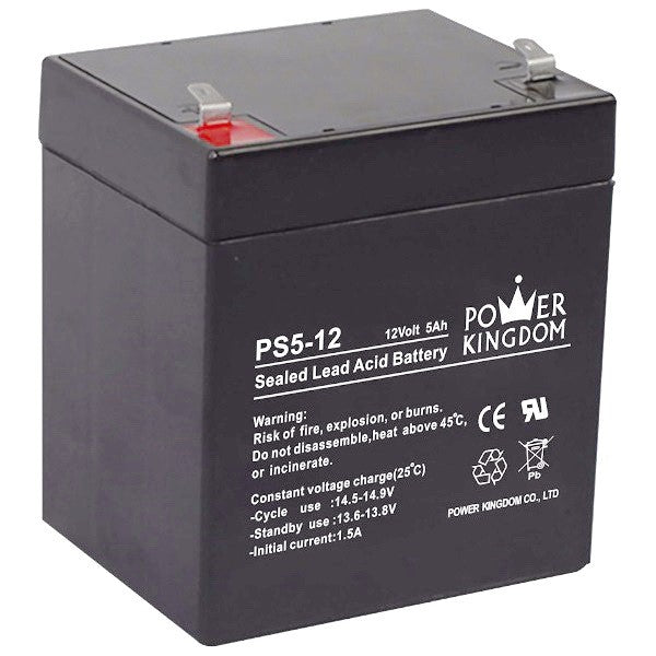 Power Kingdom 12V 5Ah 20hr Battery 12 Volts 5 Ampere UPS replaces 12V 4.5Ah 4.5A Battery