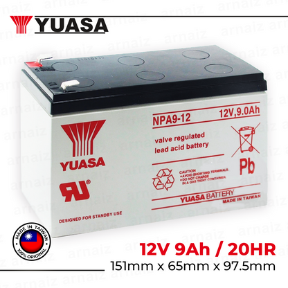 Yuasa UPS Battery 12V 9Ah 20hr NPA9-12 12 Volts 9 Ampere Rechargeable Valve Regulated Lead Acid VRLA