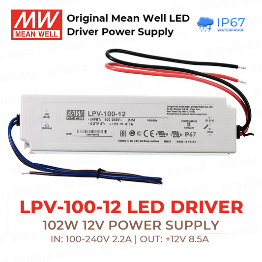 Mean Well LPV-100-12 LED Driver Switching Power Supply 102W 12V Single Output Meanwell AC-DC