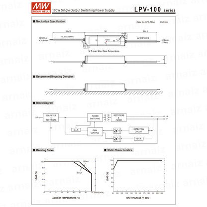 Mean Well LPV-100-12 LED Driver Power Supply 102W 12V Single Output Switching Power Supply AC-DC