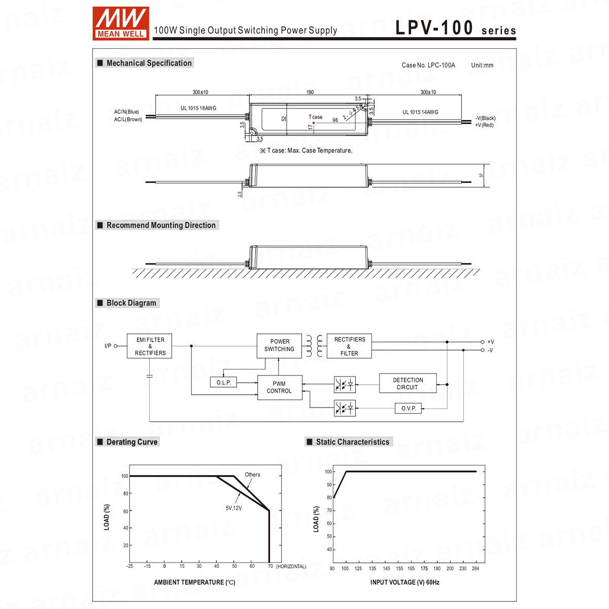 Mean Well LPV-100-24 LED Driver Power Supply 100W 24V Single Output Switching Power Supply AC-DC