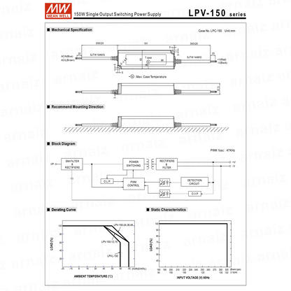 Mean Well LPV-150-12 LED Driver Power Supply 120W 12V Single Output Switching Power Supply AC-DC