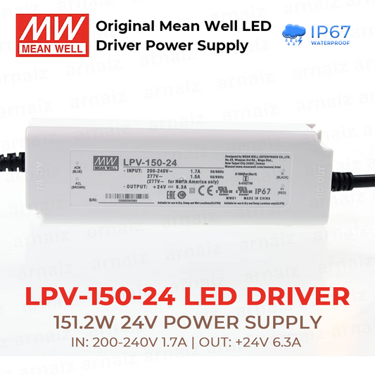 Mean Well LPV-150-24 LED Driver Switching Power Supply 151.2W 24V Single Output Meanwell AC-DC
