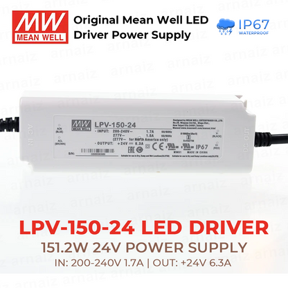 Mean Well LPV-150-24 LED Driver Power Supply 151.2W 24V Single Output Switching Power Supply AC-DC