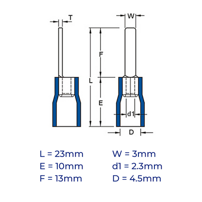 LQD Flat Blade Terminals Pack (100 pcs pack) PIN2F-13/3 16-14 AWG 1.5-2.5mm² Insulated Crimp 2-13