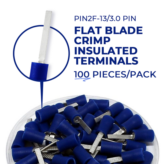 LQD Flat Blade Terminals Pack (100 pcs pack) PIN2F-13/3 16-14 AWG 1.5-2.5mm² Insulated Crimp 2-13