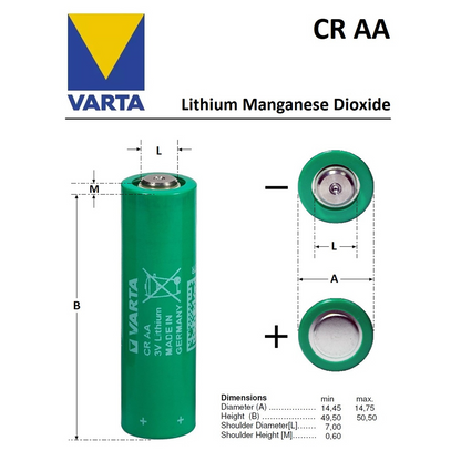 Varta CR AA (1pc) 3V Lithium Battery 2000mAh Size AA Button Top CR-AA 6117 101 301