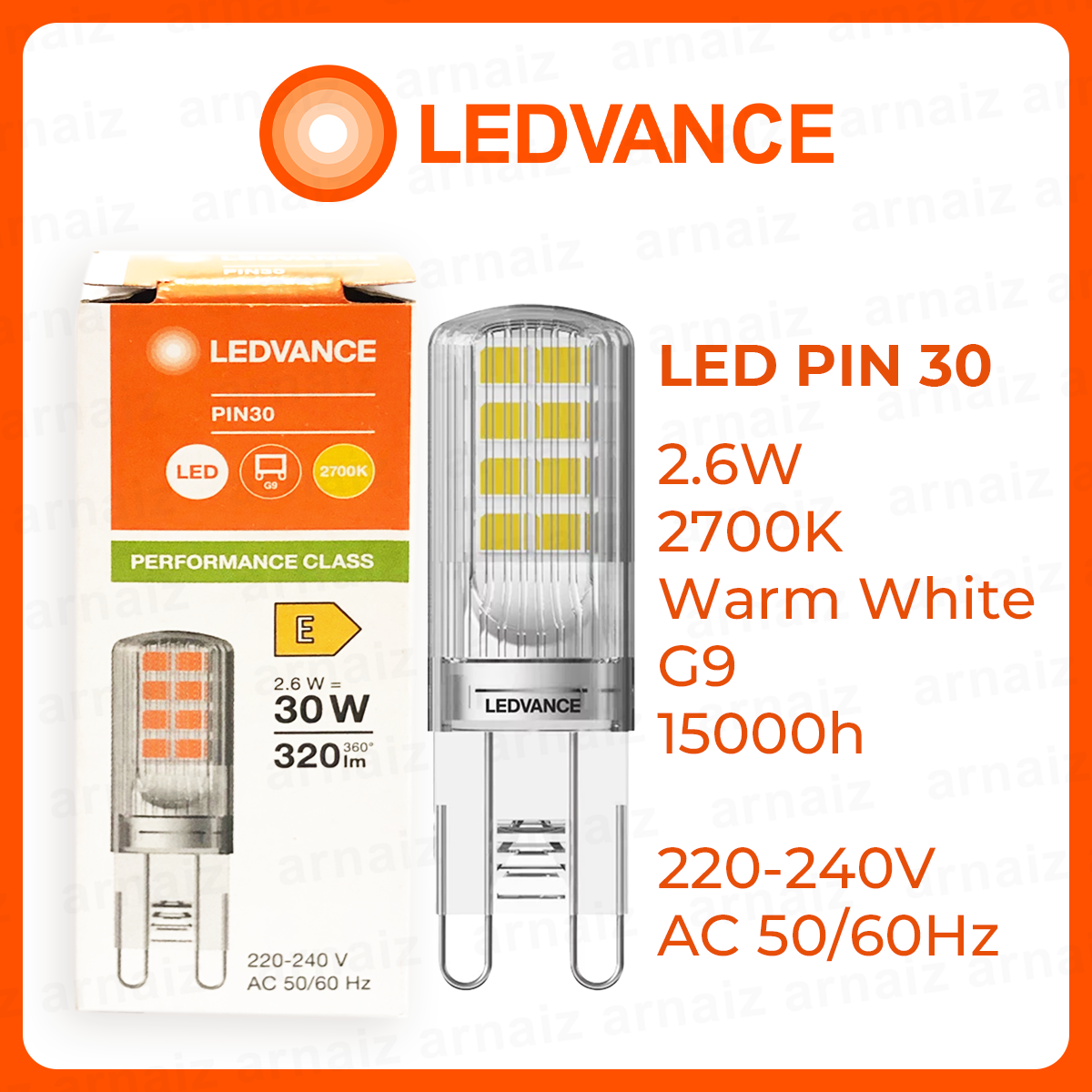 Ledvance PIN 30 LED Lamp 2.6W 2700K Warm White 827 CL Pin Base G9 220-240V AC IP20 Osram Lighting