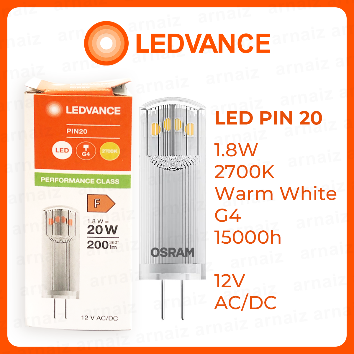 Ledvance PIN 20 LED Lamp 1.8W 2700K Warm White 827 CL G4 12V AC/DC Osram Lighting F 4099854064753