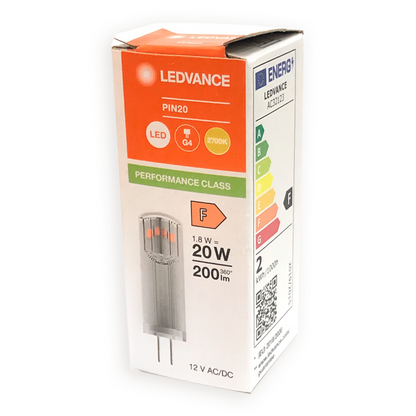 Ledvance PIN 20 LED Lamp 1.8W 2700K Warm White 827 CL G4 12V AC/DC Osram Lighting F 4099854064753