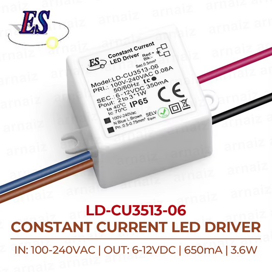 LD-CU3513-06 ES Constant Current LED Driver AC-DC 100-240VAC 0.08A 6-12VDC 3.6W 350mA IP65