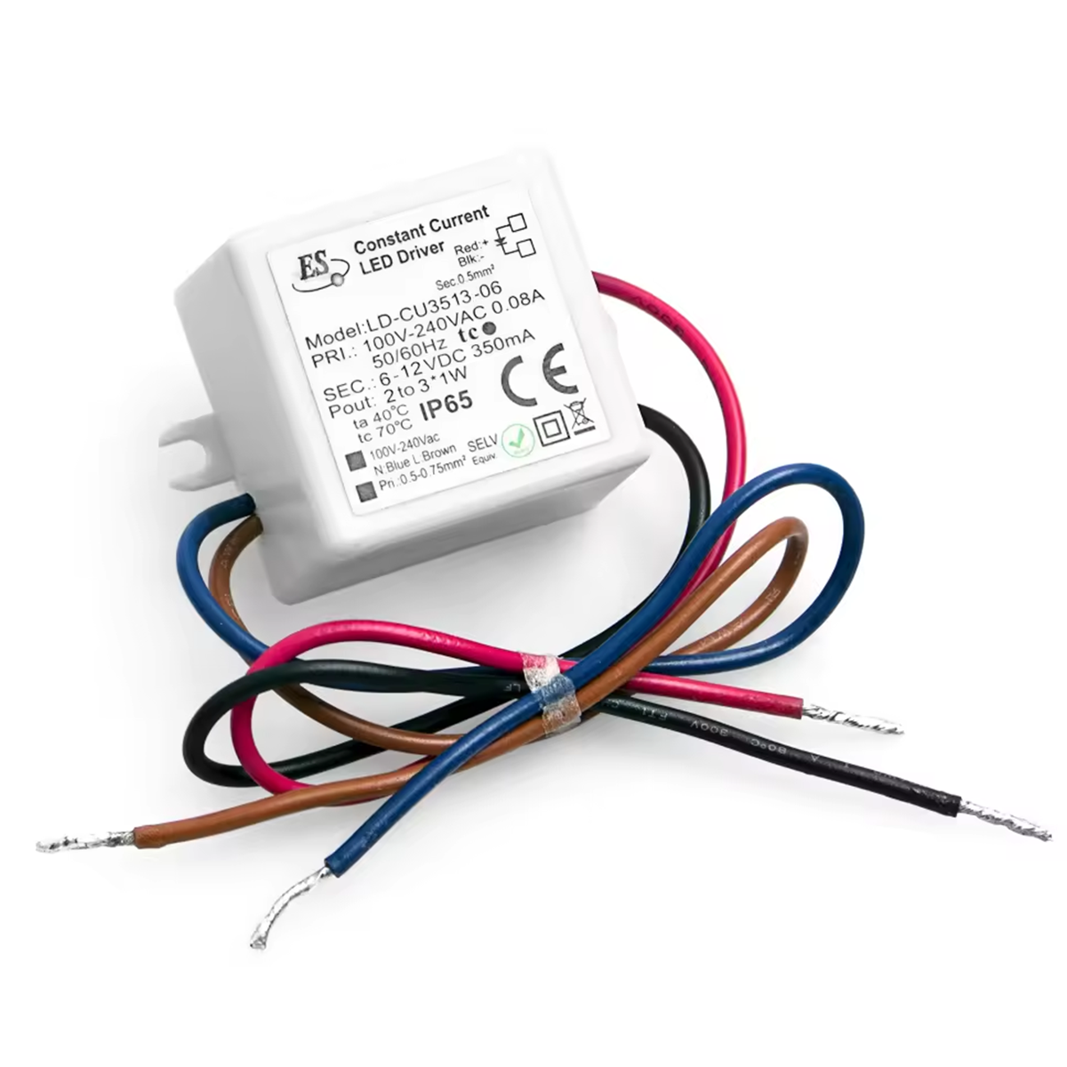 LD-CU3513-06 ES Constant Current LED Driver AC-DC 100-240VAC 0.08A 6-12VDC 3.6W 350mA IP65