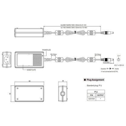 Meanwell GST25A12-P1J AC/DC Switching Adaptor 12V 25W 1.08A Plug-In Industrial Adapter LED