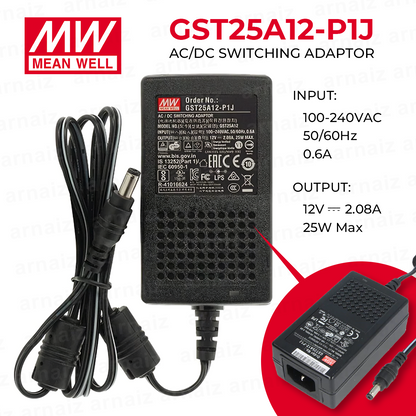 Meanwell GST25A12-P1J AC/DC Switching Adaptor 12V 25W 1.08A Plug-In Industrial Adapter LED