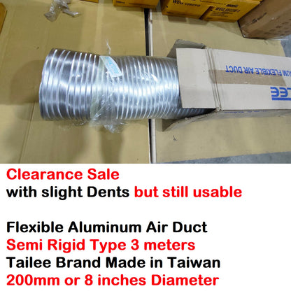 Flexible Aluminum Air Duct Semi Rigid Type (Slight Dents) 200mm 8in by 3m Foil HVAC Tailee