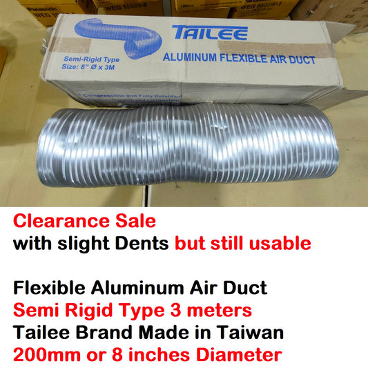 Flexible Aluminum Air Duct Semi Rigid Type (Slight Dents) 200mm 8in by 3m Foil HVAC Tailee