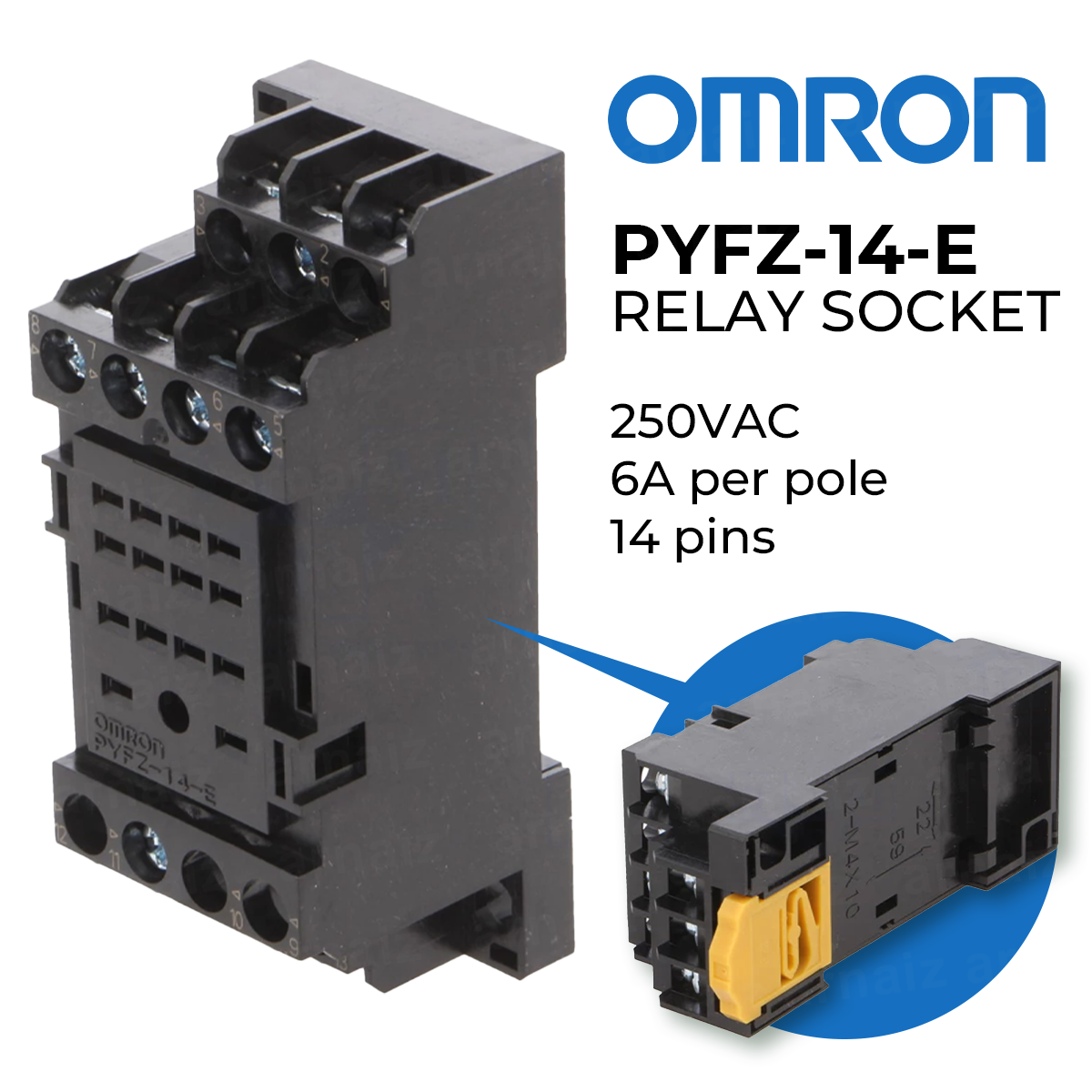 Omron PYFZ-14-E Relay Socket 14 Pin 250VAC 6A DIN Rail-Mounted MY4 Scr ...