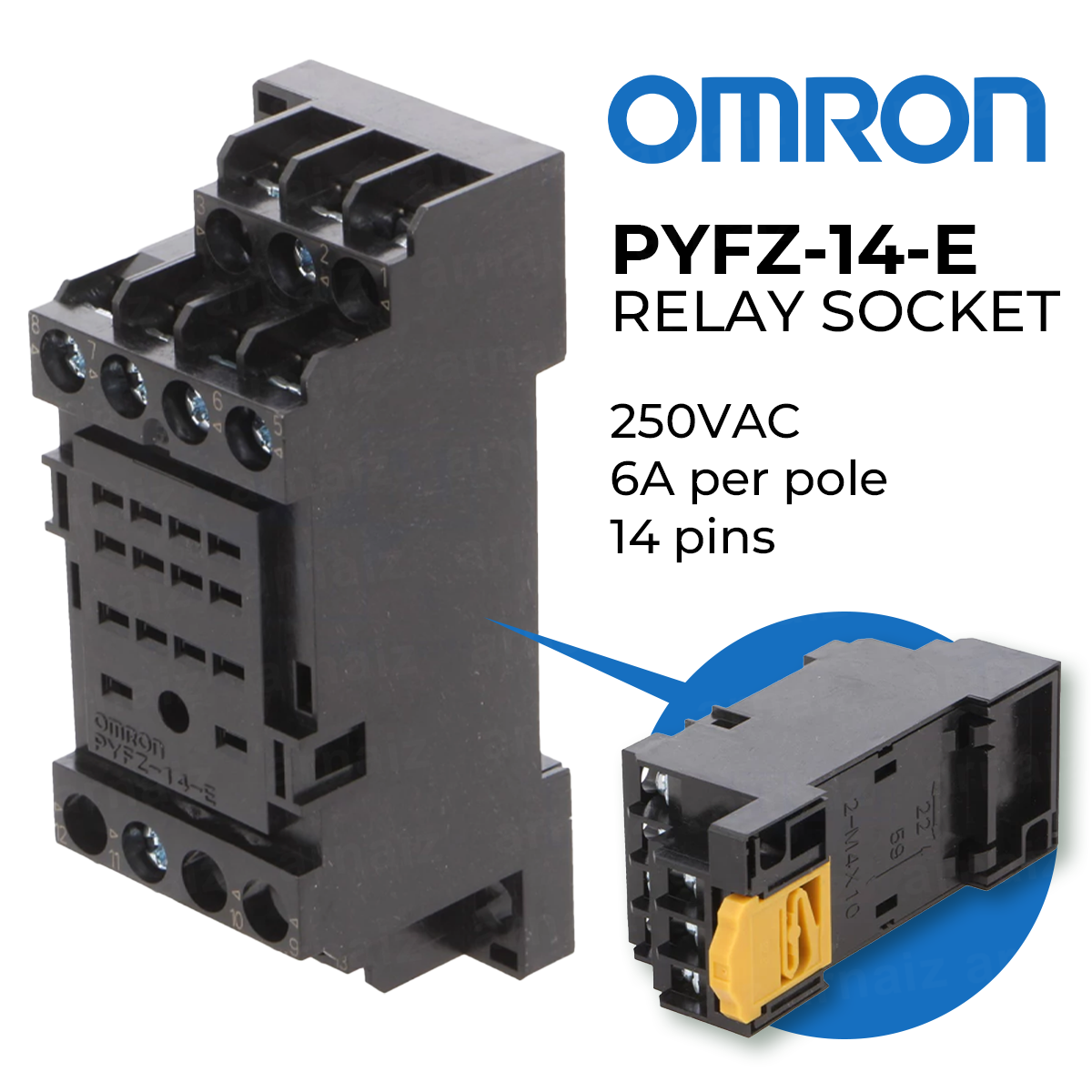 Omron PYFZ-14-E Relay Socket 14 Pin 250VAC 6A DIN Rail-Mounted MY4 Screw Miniature Power Relay