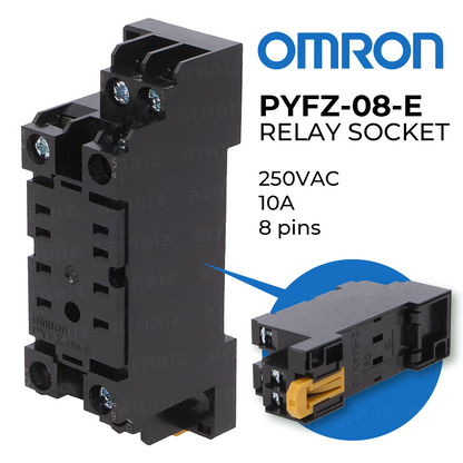 Omron PYFZ-08-E Relay Socket 8 Pin 250VAC 10A DIN Rail-Mounted MY2 Screw Miniature Power Relay